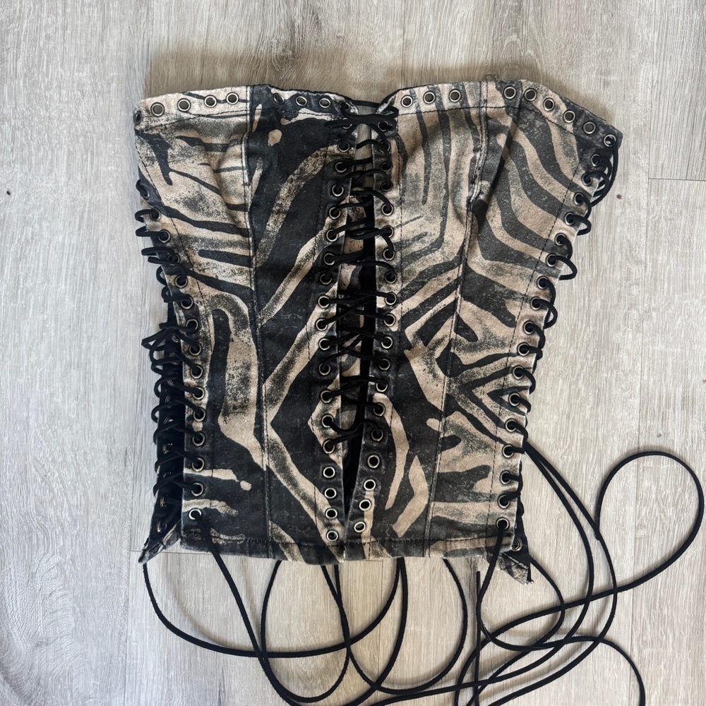 Jaded London Odile Zebra Faux Leather Lace Up Corset